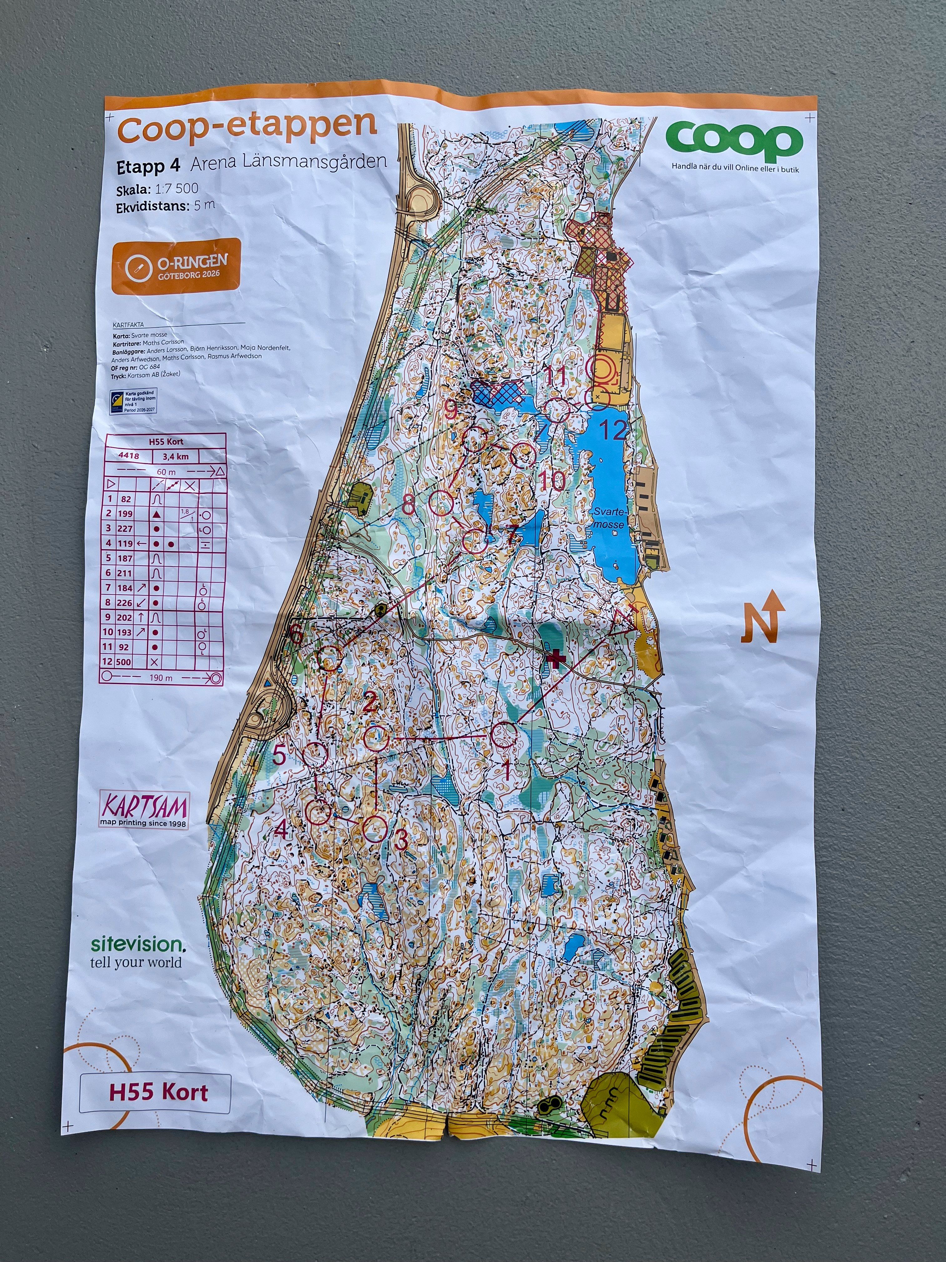 Coop-etappen, etapp 4 — the H55 Kort course drawn on the Svarte mosse map, 1:7 500