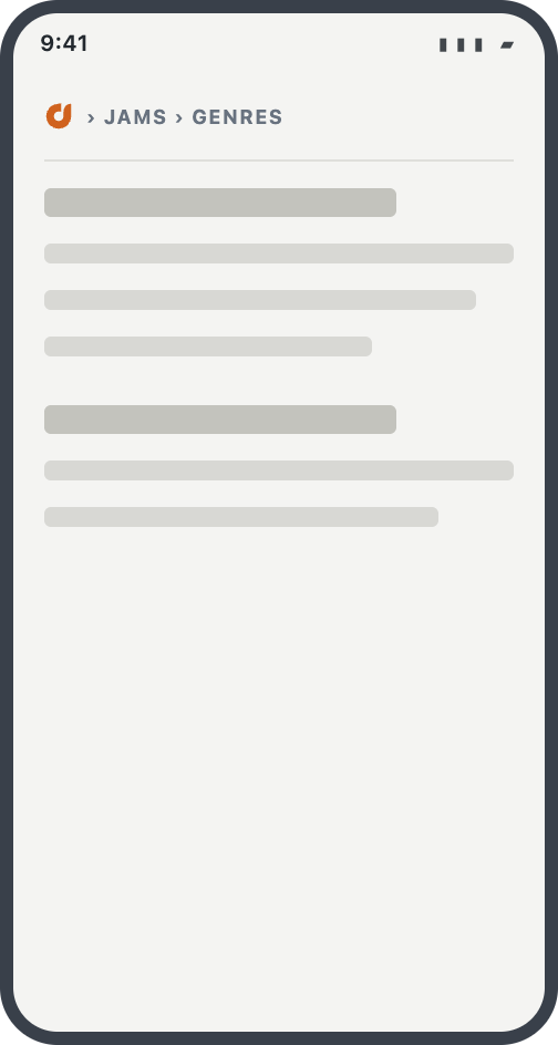 The site running full-screen in light mode, the mark in the breadcrumb, the status bar the same off-white as the page.