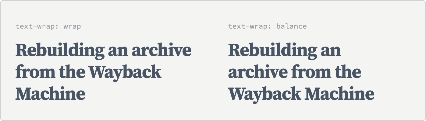 The same heading twice at equal width. On the left, greedy wrapping leaves the word Machine alone on a third line. On the right, balance redistributes the words so all three lines are close to the same length.
