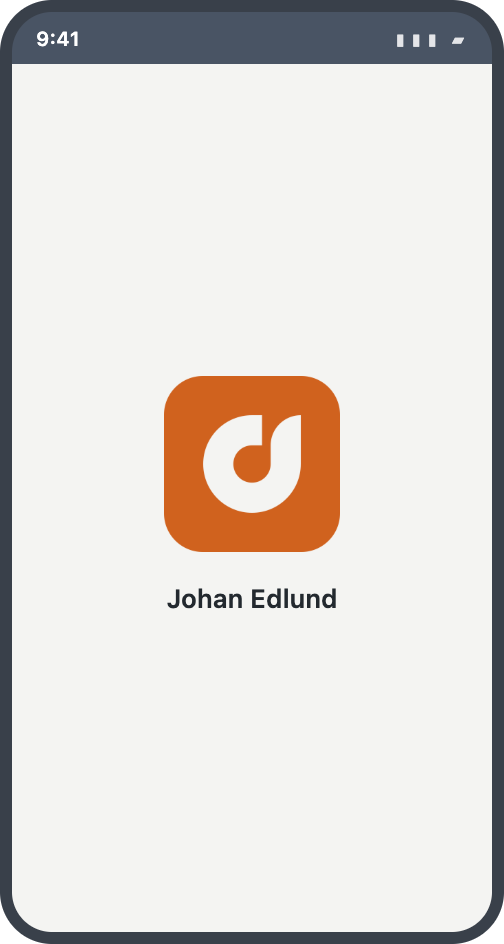 A launch screen: the rounded orange tile centered on an off-white field, the site name beneath it.